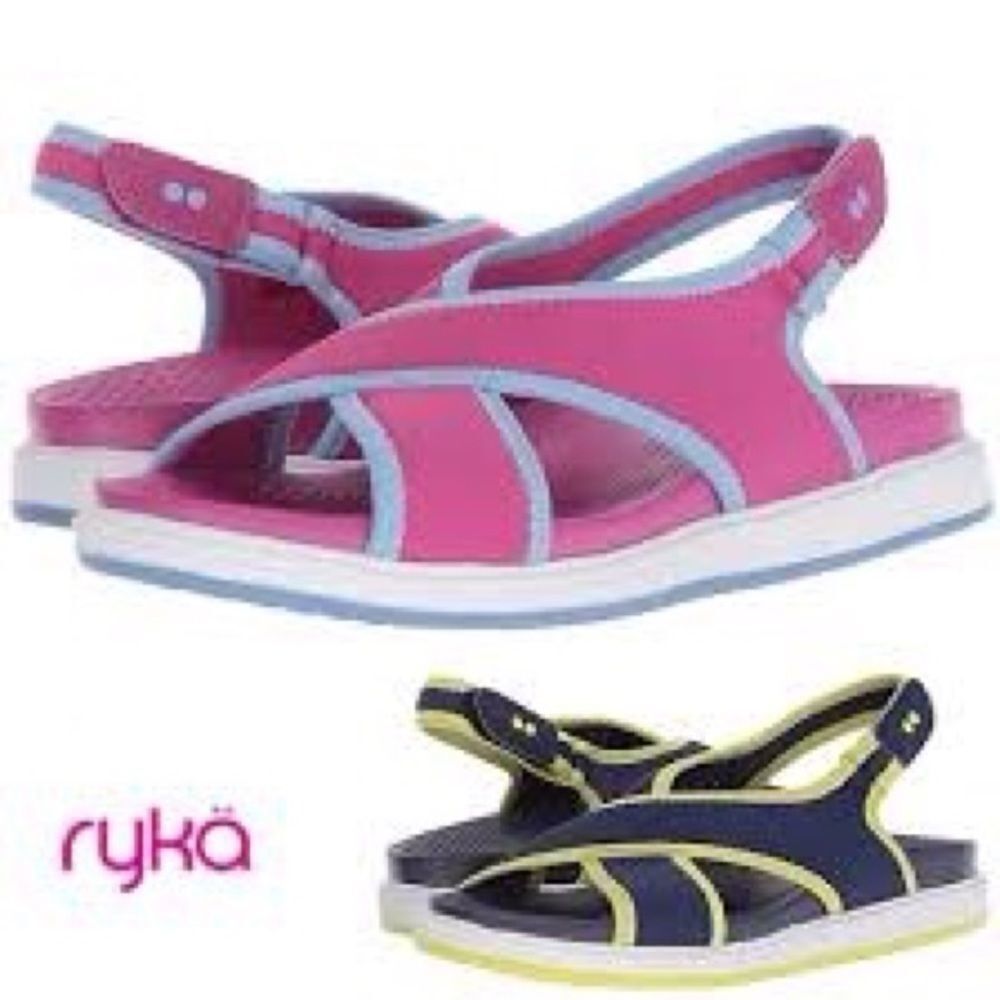 Ryka Women's Gray Pink Neoprene Crisscross Band Strappy Sandals Size 7